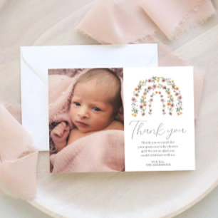 Boho Rainbow Floral Wildflower Girl Baby Shower  Thank You Card