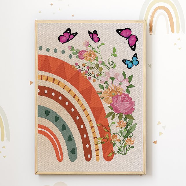 Boho Rainbow Flower Nursery Print Kids Room Poster (Creator Uploaded)