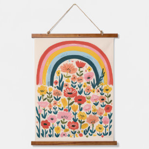 Boho Rainbow Flower Scandinavian Cute Illustration Hanging Tapestry