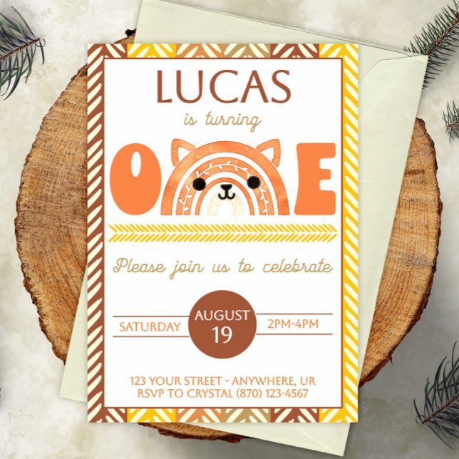 Boho Rainbow Fox First Birthday Invitation (Creator Uploaded)