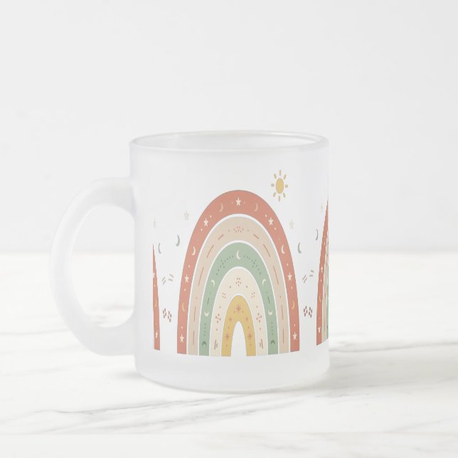 Boho Rainbow Frosted Glass Coffee Mug atau Cute Ea (Left)