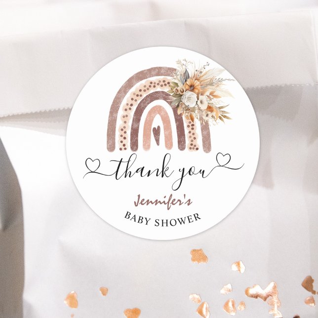 Boho Rainbow Gender Neutral Baby Shower Classic Round Sticker (Creator Uploaded)