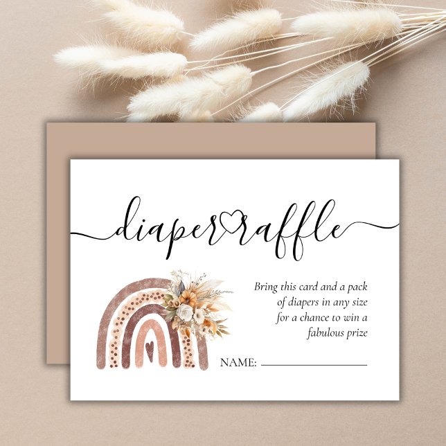 Boho Rainbow | Gender Neutral Brown Diaper Raffle  Enclosure Card (Creator Uploaded)