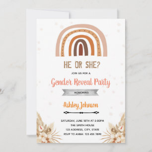 Boho rainbow gender reveal invitation