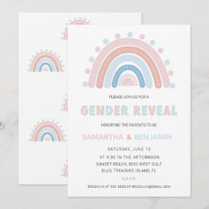 Boho Rainbow Gender Reveal Invitation, Blue & Pink Invitation