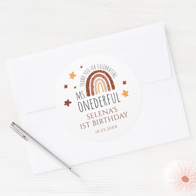Boho Rainbow Girl First Birthday  Classic Round Sticker (Envelope)