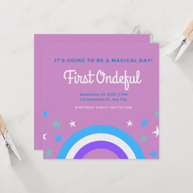 Boho Rainbow Girl Lovely First Onederful Birthday Invitation (Front/Back In Situ)