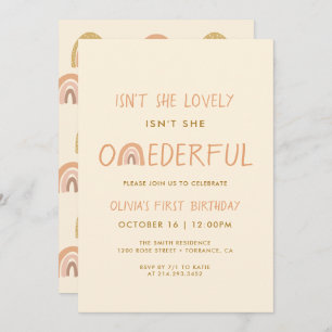 Boho Rainbow Girl Lovely First Onederful Birthday Invitation