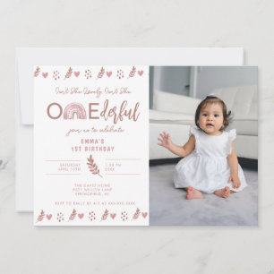 Boho Rainbow Girl Lovely Onederful Birthday Invitation