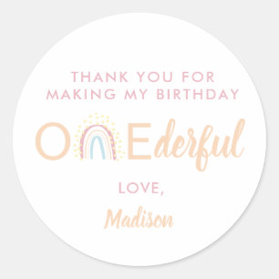 Boho Rainbow Girl Lovely Onederful Thank You Classic Round Sticker