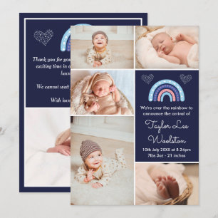 Boho Rainbow Girl Navy Blue Birth Announcement