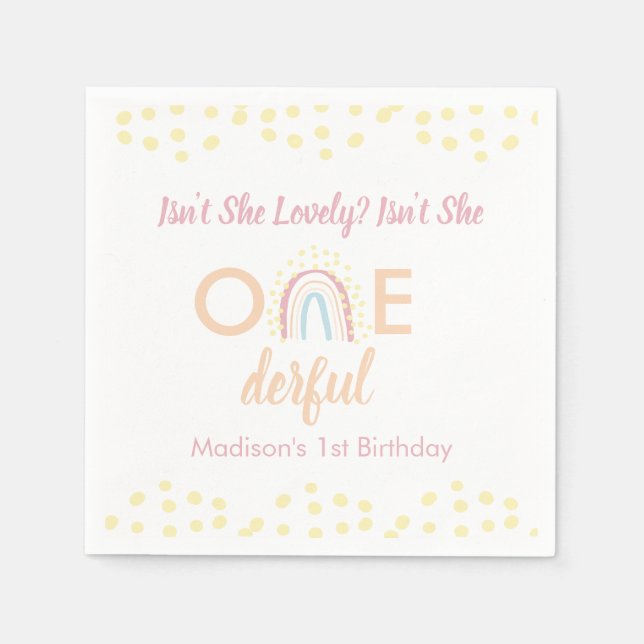 Boho Rainbow Girl Onederful  Napkin (Front)