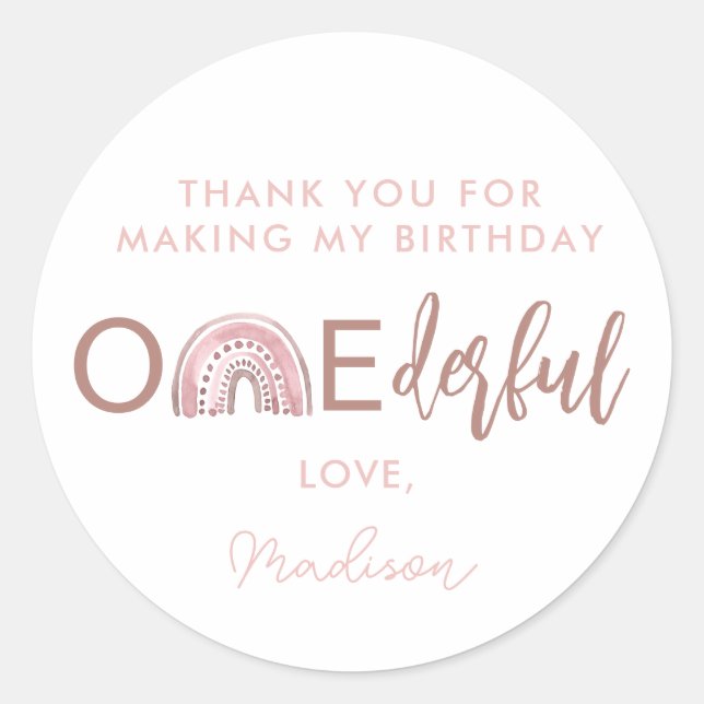 Boho Rainbow Girl  Onederful Thank You  Classic Round Sticker (Front)