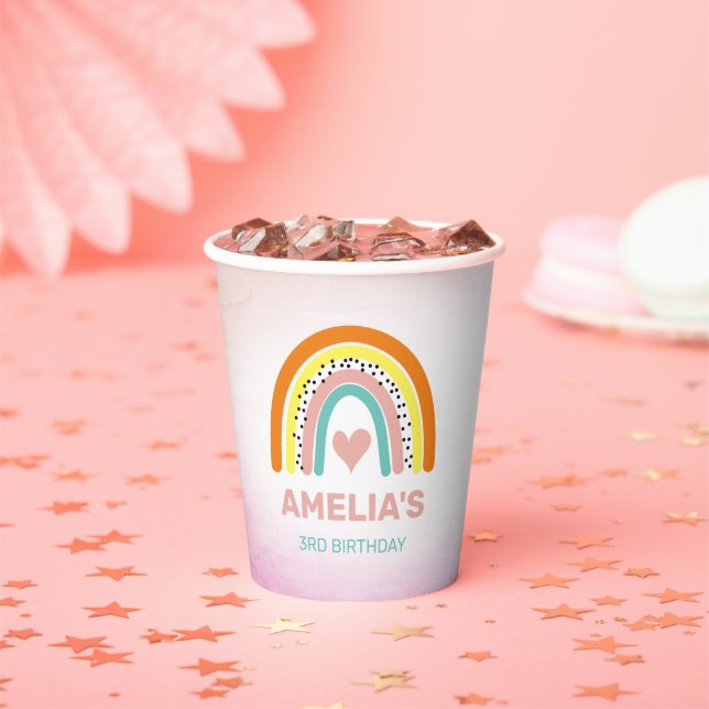 Boho Rainbow Girl's Birthday Party Paper Cups (Insitu)