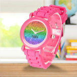 Boho Rainbow Glitter Cute Girls Pink Kids Watch<br><div class="desc">Cute rainbow glitter watch. Girly,  Perfect for kids. Personalise it with your child's name.</div>