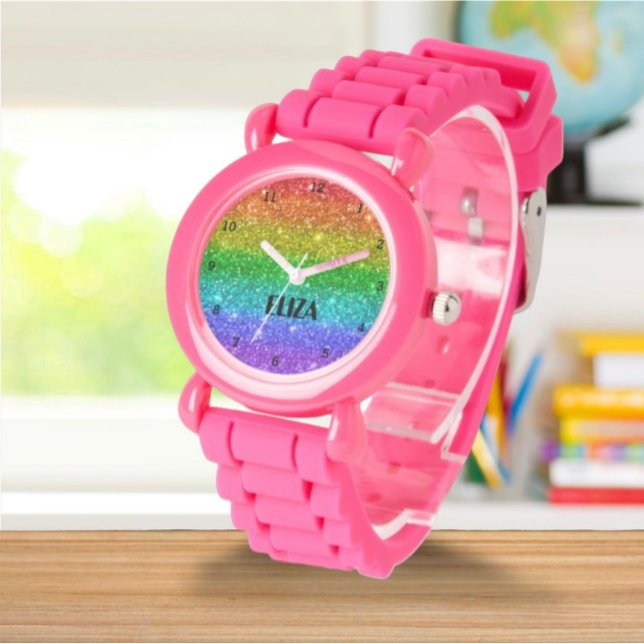 Boho Rainbow Glitter Cute Girls Pink Kids Watch (Creator Uploaded)