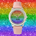 Boho Rainbow Glitter Cute Girls Pink Kids Watch<br><div class="desc">Cute rainbow glitter watch. Girly,  Perfect for kids. Personalise it with your child's name.</div>