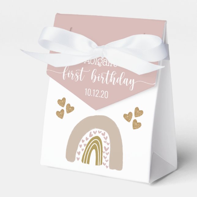 Boho Rainbow Glitter Heart First Birthday Favour B Box (Front Side)