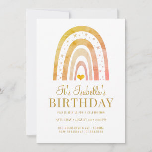 Boho Rainbow Gold Kid's Birthday Party Invitation