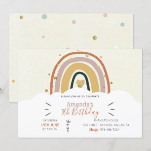 Boho Rainbow Golden Birthday Invitation