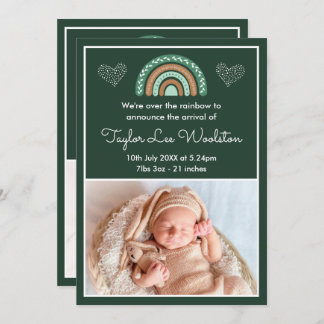 Boho Rainbow Green Birth Announcement