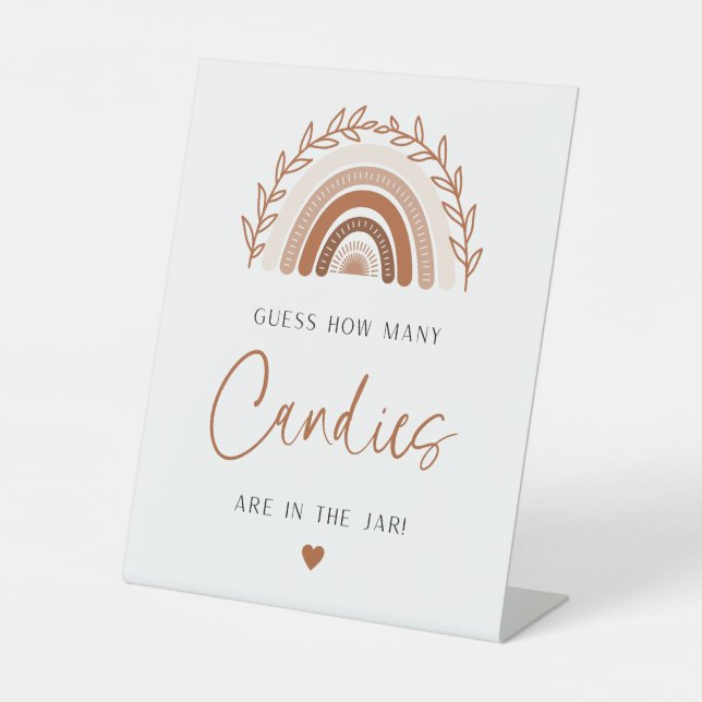 Boho Rainbow Guess How Many Candies are in the Jar Pedestal Sign (Front)