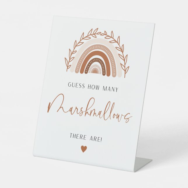 Boho Rainbow Guess How Many Marshmallows Game Pedestal Sign (Front)