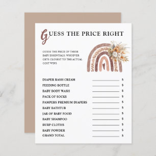 Boho Rainbow   Guess The Price Right Baby Shower