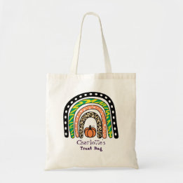 Boho Rainbow Halloween Trick or Treat Tote Bag