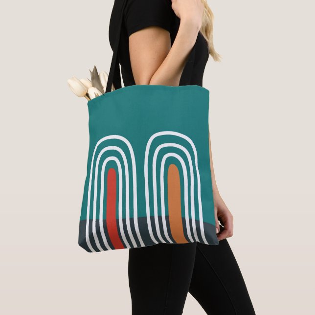 Boho rainbow hand drawn design tote bag (Close Up)