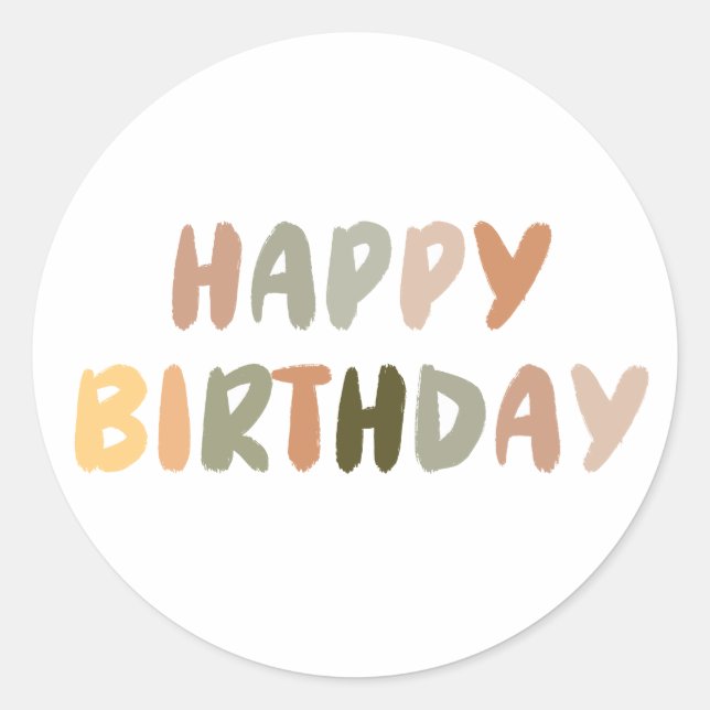Boho Rainbow Handwritten Happy Birthday   Classic Round Sticker (Front)