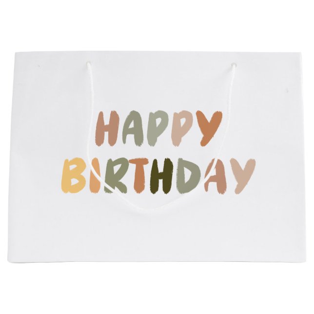 Boho Rainbow Handwritten Happy Birthday    Large Gift Bag (Front)