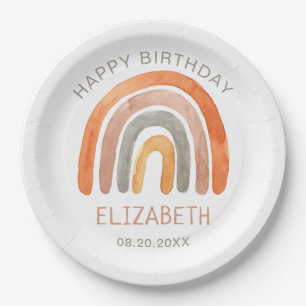 Boho Rainbow Happy Birthday  Paper Plate