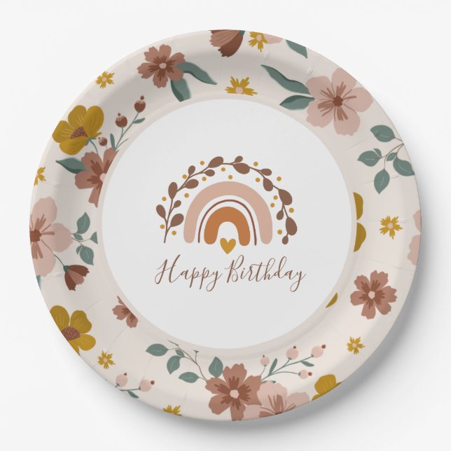 Boho Rainbow Happy Birthday Plates (Front)