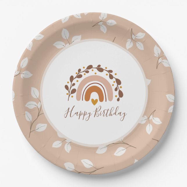 Boho Rainbow Happy Birthday Plates (Front)