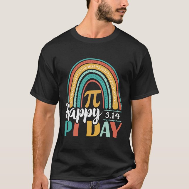 Boho Rainbow Happy Pi Day 3.14 Math Geek  T-Shirt (Front)