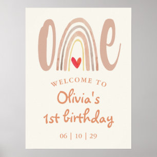 Boho Rainbow Heart 1st Birthday Welcome Sign