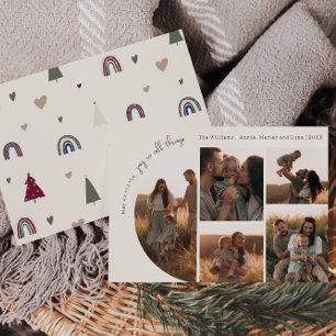 Boho Rainbow & Heart Arch Beige Joy In All 5 Photo Holiday Card