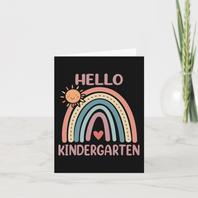Boho Rainbow Heart For Teachers Women Hello Kinder Card (Front)