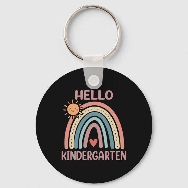 Boho Rainbow Heart For Teachers Women Hello Kinder Key Ring (Front)