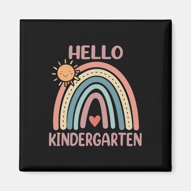 Boho Rainbow Heart For Teachers Women Hello Kinder Magnet (Front)