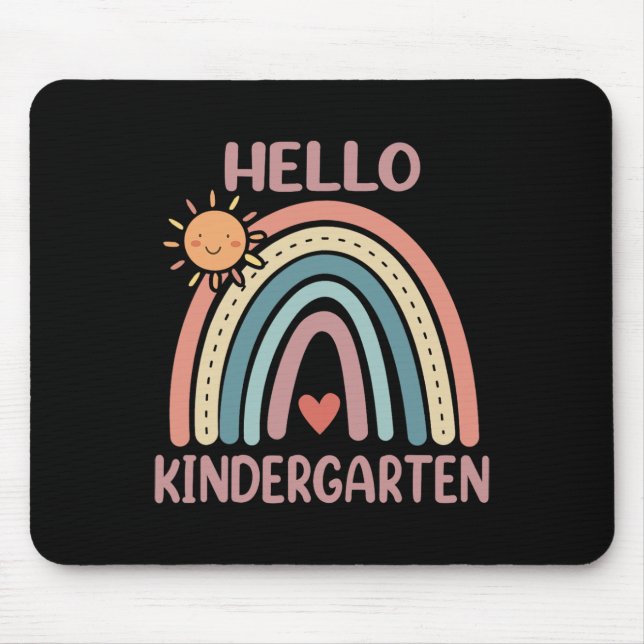Boho Rainbow Heart For Teachers Women Hello Kinder Mouse Mat (Front)