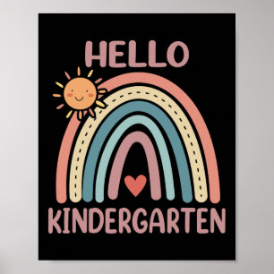 Boho Rainbow Heart For Teachers Women Hello Kinder Poster