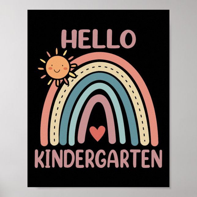 Boho Rainbow Heart For Teachers Women Hello Kinder Poster (Front)