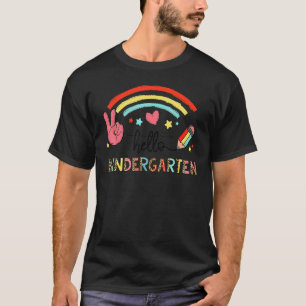 Boho Rainbow Heart For Teachers Women Hello Kinder T-Shirt