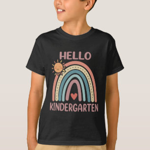Boho Rainbow Heart For Teachers Women Hello Kinder T-Shirt