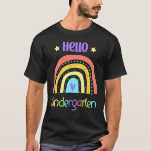 Boho Rainbow Heart For Teachers Women Hello Kinder T-Shirt