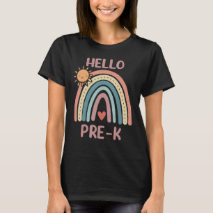 Boho Rainbow Heart For Teachers Women Hello Pre K T-Shirt