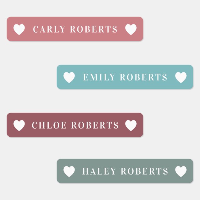 Boho Rainbow Heart Kids Name Waterproof Labels (Group)