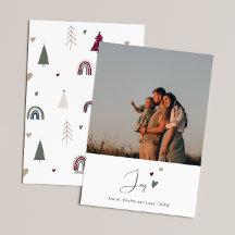 Boho Rainbow & Hearts Joy Vertical Photo Christmas